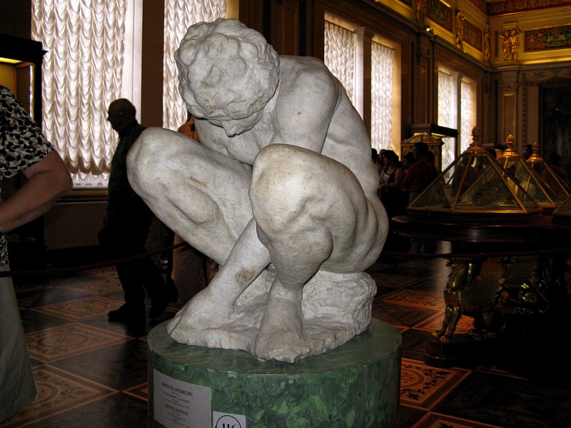 Oil on canvas. early 1530s. State Hermitage Museum The Crouching Boy by Michelangelo at the Hermitage in St. Petersburg, Russia
