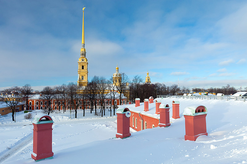 Peter and Paul Fortress with the Cathedral of Ss. Peter and Paul built by Domenico Trezzini in St Petersburg, Russia